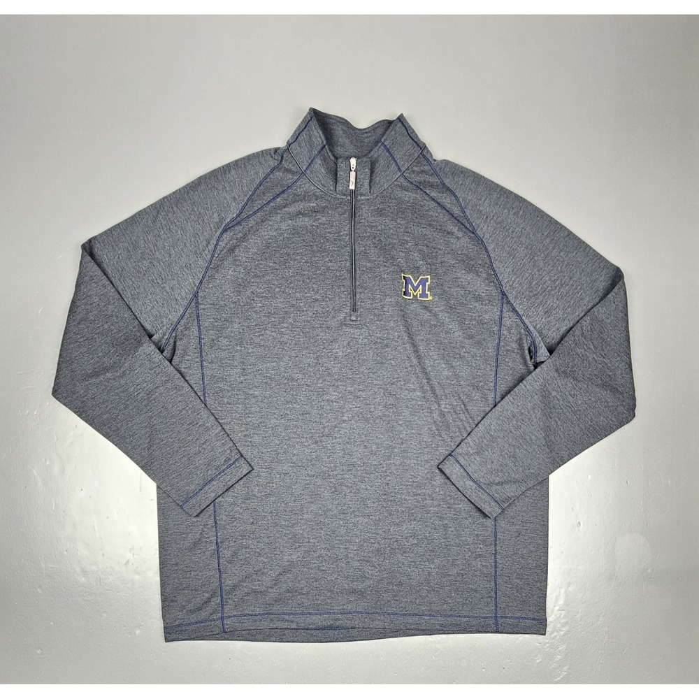 Tommy Bahama Michigan Wolverines Pullover Mens XL Gray Qt Zip Long Sleeve